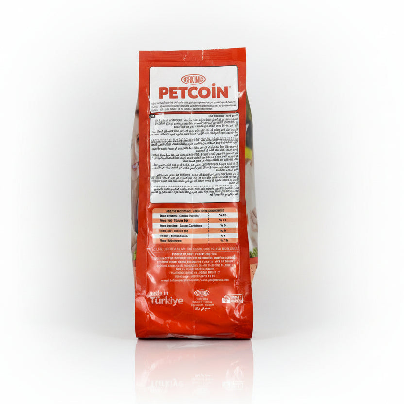 Close-up of a food package with text and labels on a white background