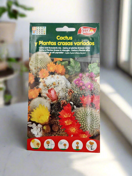 Euro Garden Cactus & Succulent Mix - Pedro Cactus & Mixed Varieties Seeds for Thriving Cactus and Succulent Gardens
