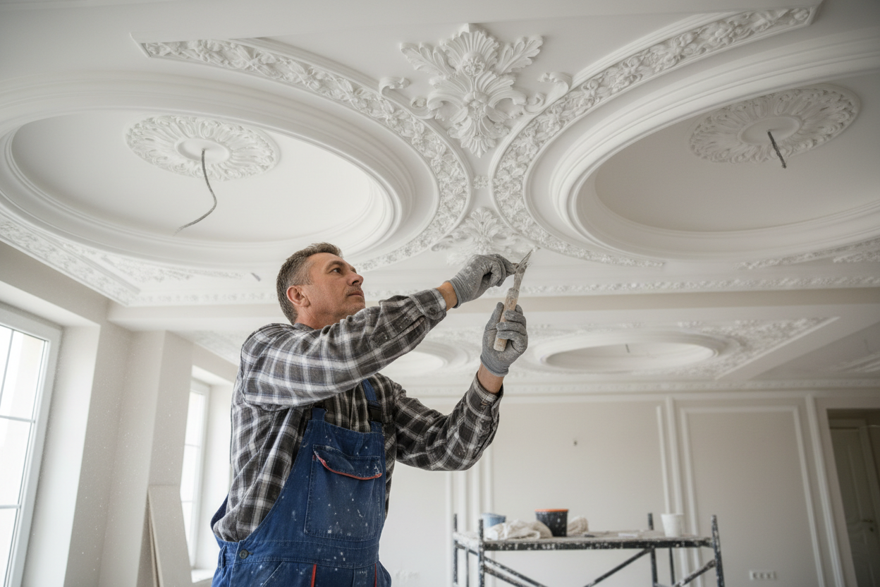 Expert CraftsmenOur gypsum specialists have decades of experience creating flawless finishes and intricate decorative work. Every curve, corner, and detail is executed with precision and pride.Custom Design ServiceWe create bespoke ceiling designs tailored to your space, style, and vision. Our designers produce detailed drawings and 3D visualizations before work begins.Quality MaterialsWe use premium-grade gypsum boards, moisture-resistant options for wet areas, and fire-rated materials where required. All 